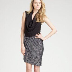 Theory Hailey Skirt Black Metallic Sequin Asymmetrical Hem